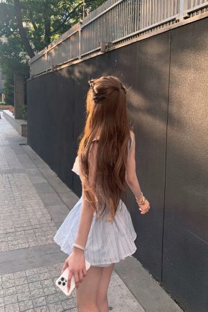 Sleeveless Striped Shirt Dress Set for Women - Tank Top & Low-Waisted Shorts - Two-Piece Summer Outfit, Casual Chic Style