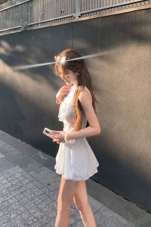Sleeveless Striped Shirt Dress Set for Women - Tank Top & Low-Waisted Shorts - Two-Piece Summer Outfit, Casual Chic Style