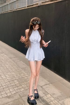 Sleeveless Striped Shirt Dress Set for Women - Tank Top & Low-Waisted Shorts - Two-Piece Summer Outfit, Casual Chic Style