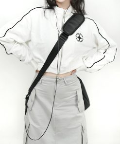 Slim Fit College Style Short Jacket for Women, Casual Zipper Cardigan, Autumn 2025, Stand Collar, Trendy 90s Inspired Outerwear