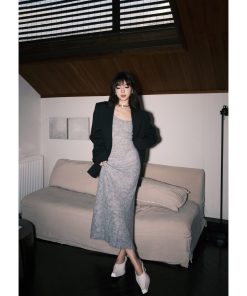 Slim-Fit Fishtail Sweater Dress for Women - Knitted Long Dress with Straps, Perfect for 90s and Y2K Style