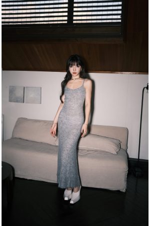 Slim-Fit Fishtail Sweater Dress for Women - Knitted Long Dress with Straps, Perfect for 90s and Y2K Style