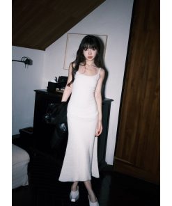 Slim-Fit Fishtail Sweater Dress for Women - Knitted Long Dress with Straps, Perfect for 90s and Y2K Style