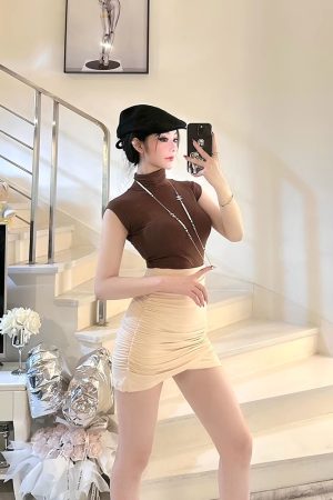 Slim Fit High Waist Pleated Mini Skirt - Sexy Elastic Bodycon Design for Long Legs - Trendy Y2K Style