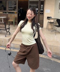 Slim Fit Ice Feel T-Shirt for Women - Summer Small Round Neck with Face Mask Design - Lightweight Tencel Short Sleeve Fashion Top