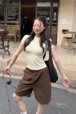 Slim Fit Ice Feel T-Shirt for Women - Summer Small Round Neck with Face Mask Design - Lightweight Tencel Short Sleeve Fashion Top