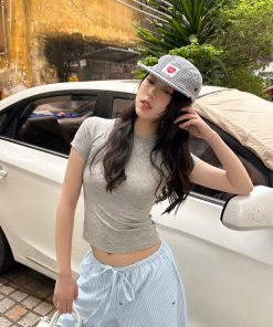 Slim Fit Ice Feel T-Shirt for Women - Summer Small Round Neck with Face Mask Design - Lightweight Tencel Short Sleeve Fashion Top