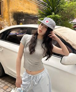 Slim Fit Ice Feel T-Shirt for Women - Summer Small Round Neck with Face Mask Design - Lightweight Tencel Short Sleeve Fashion Top