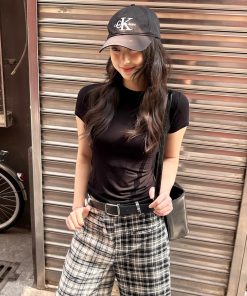 Slim Fit Ice Feel T-Shirt for Women - Summer Small Round Neck with Face Mask Design - Lightweight Tencel Short Sleeve Fashion Top