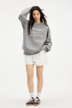 Slim-Fit Knitted Sweater with Letter Slogan - Trendy Autumn Winter Outerwear for Casual Style