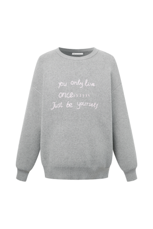 Slim-Fit Knitted Sweater with Letter Slogan - Trendy Autumn Winter Outerwear for Casual Style