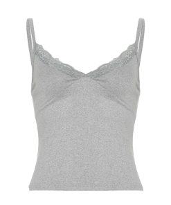 Slim Fit Lace Spliced Camisole Top - Sexy Solid Color Basic Tank for European and American Style, Perfect for Y2K and Everyday Wear