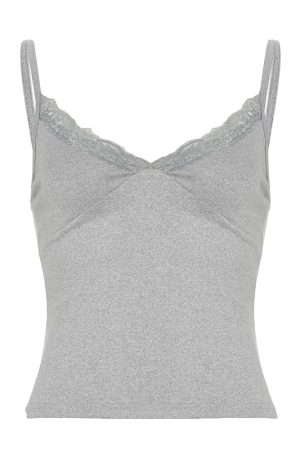 Slim Fit Lace Spliced Camisole Top - Sexy Solid Color Basic Tank for European and American Style, Perfect for Y2K and Everyday Wear