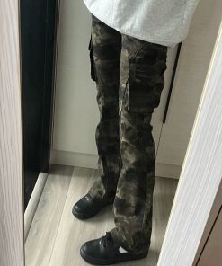 Slim Fit Micro Flare Camouflage Cargo Pants for Women, Vintage American Style, Slimming Casual High Street Fashion for Trendy Outfits