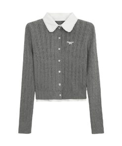 Slim Fit Two-Piece Cardigan Set in Gray Knitted Style for Women - Autumn Winter 2025 Fashion Essential