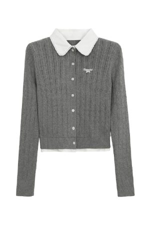 Slim Fit Two-Piece Cardigan Set in Gray Knitted Style for Women - Autumn Winter 2025 Fashion Essential