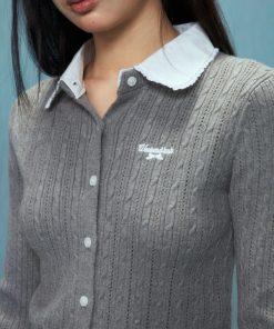 Slim Fit Two-Piece Cardigan Set in Gray Knitted Style for Women - Autumn Winter 2025 Fashion Essential