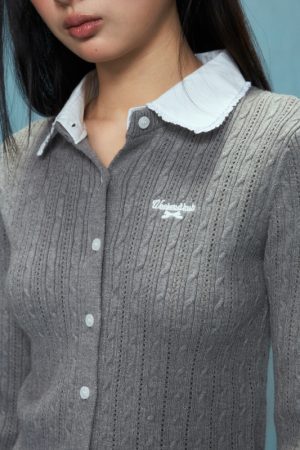 Slim Fit Two-Piece Cardigan Set in Gray Knitted Style for Women - Autumn Winter 2025 Fashion Essential