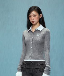 Slim Fit Two-Piece Cardigan Set in Gray Knitted Style for Women - Autumn Winter 2025 Fashion Essential
