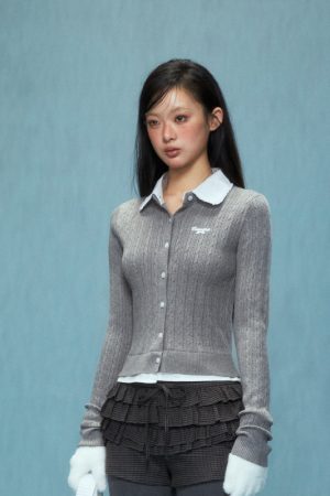 Slim Fit Two-Piece Cardigan Set in Gray Knitted Style for Women - Autumn Winter 2025 Fashion Essential