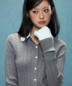 Slim Fit Two-Piece Cardigan Set in Gray Knitted Style for Women - Autumn Winter 2025 Fashion Essential