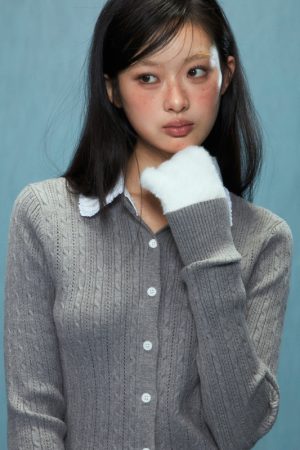 Slim Fit Two-Piece Cardigan Set in Gray Knitted Style for Women - Autumn Winter 2025 Fashion Essential