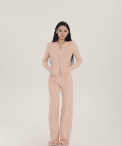 Slim Fit Two-Tone Knitted Hooded Jacket and Straight Leg Pants Set for Women - Spring Fashion, Casual Chic, Stylish Two-Piece Outfit