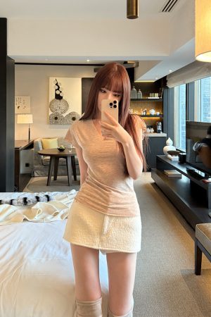 Slim Fit V-Neck Short Sleeve T-Shirt for Women, Cloud Base Elastic Design, Versatile Spring/Summer Essential, Casual Fashion