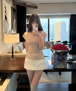 Slim Fit V-Neck Short Sleeve T-Shirt for Women, Cloud Base Elastic Design, Versatile Spring/Summer Essential, Casual Fashion