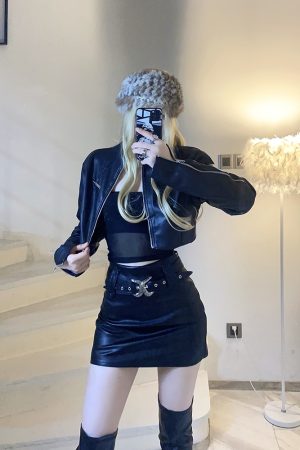 Slim-Fit Versatile Long Sleeve Leather Jacket Top for Women - BabykinG Street Agent Inspired Autumn Fashion