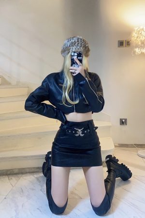 Slim-Fit Versatile Long Sleeve Leather Jacket Top for Women - BabykinG Street Agent Inspired Autumn Fashion