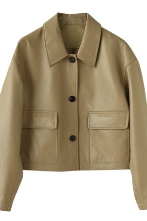 Slim-Fitting Short Lambskin Jacket - Stylish Loose Genuine Leather Top for a Chic Look, Perfect for Everyday Wear