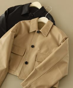 Slim-Fitting Short Lambskin Jacket - Stylish Loose Genuine Leather Top for a Chic Look, Perfect for Everyday Wear