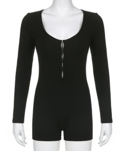 Slim Long Sleeve Hollow Jumpsuit for Women - Solid Color Autumn Fashion - Trendy European and American Style Outfit