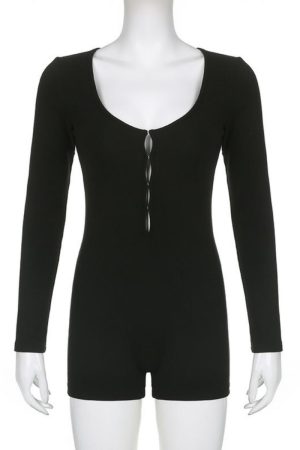 Slim Long Sleeve Hollow Jumpsuit for Women - Solid Color Autumn Fashion - Trendy European and American Style Outfit