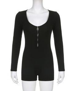 Slim Long Sleeve Hollow Jumpsuit for Women - Solid Color Autumn Fashion - Trendy European and American Style Outfit