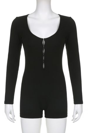 Slim Long Sleeve Hollow Jumpsuit for Women - Solid Color Autumn Fashion - Trendy European and American Style Outfit