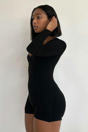 Slim Long Sleeve Hollow Jumpsuit for Women - Solid Color Autumn Fashion - Trendy European and American Style Outfit