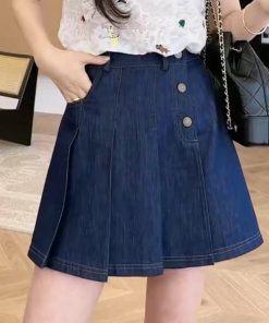Slimming Denim Skirt Pants for Women - 2025 Summer Style, High-Waisted, Trendy Casual Wear, Perfect for 90s and Y2K Fashion