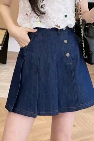 Slimming Denim Skirt Pants for Women - 2025 Summer Style, High-Waisted, Trendy Casual Wear, Perfect for 90s and Y2K Fashion