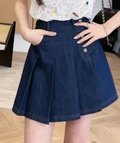 Slimming Denim Skirt Pants for Women - 2025 Summer Style, High-Waisted, Trendy Casual Wear, Perfect for 90s and Y2K Fashion