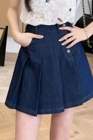 Slimming Denim Skirt Pants for Women - 2025 Summer Style, High-Waisted, Trendy Casual Wear, Perfect for 90s and Y2K Fashion
