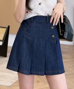 Slimming Denim Skirt Pants for Women - 2025 Summer Style, High-Waisted, Trendy Casual Wear, Perfect for 90s and Y2K Fashion
