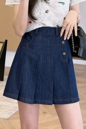 Slimming Denim Skirt Pants for Women - 2025 Summer Style, High-Waisted, Trendy Casual Wear, Perfect for 90s and Y2K Fashion