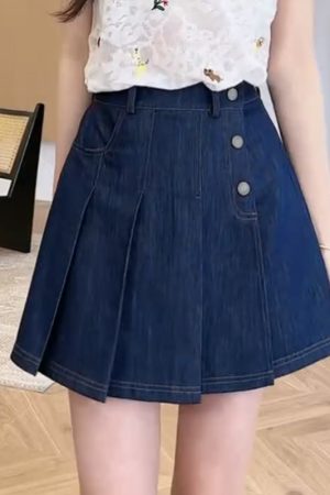 Slimming Denim Skirt Pants for Women - 2025 Summer Style, High-Waisted, Trendy Casual Wear, Perfect for 90s and Y2K Fashion