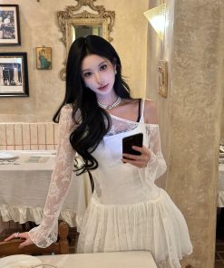 Slimming Design Lace Dress - Summer Gardenia Spaghetti Strap Casual Dress for Sports and Everyday Wear