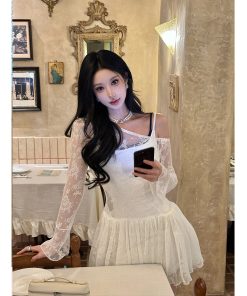 Slimming Design Lace Dress - Summer Gardenia Spaghetti Strap Casual Dress for Sports and Everyday Wear