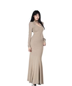 Slimming Greek Mousse Big U-neck Dress for Women - Versatile Long Skirt with Collar, Spring Slim Fit Fashion