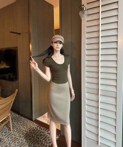 Slimming High-Stretch U-Neck Fitted Basic Top - Comfortable Versatile Style for Everyday Wear