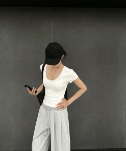 Slimming High-Stretch U-Neck Fitted Basic Top - Comfortable Versatile Style for Everyday Wear